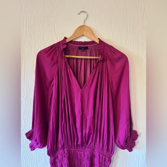 Anthropologie Current Air Los Angeles Magenta Fuchsia Pink Ruffle Pleated Dress - Picture 12 of 13